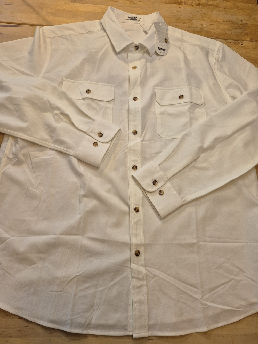Comfortable White Long-Sleeve Button-Down Shirt by Coofandy